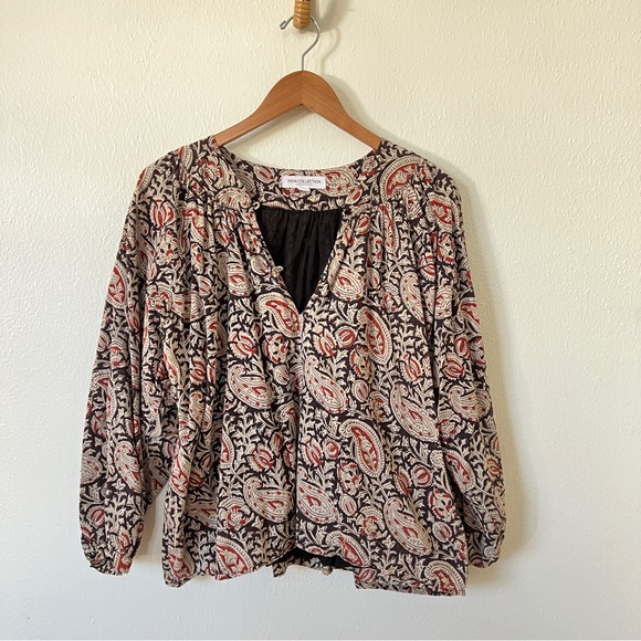 Emerson Fry Olympia Blouse Paisley Black + Clay Satin - Picture 3 of 11